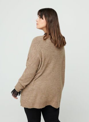 Melerad oversize stickad tröja med ull, Light Brown Mel. , Model image number 1