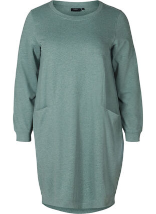 Sweatshirtklänning med långa ärmar, Balsam Green Mel, Packshot image number 0