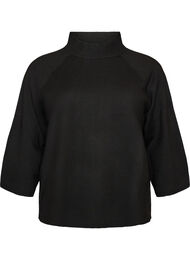 Stickad blus i viskosblandning med polokrage, Svart