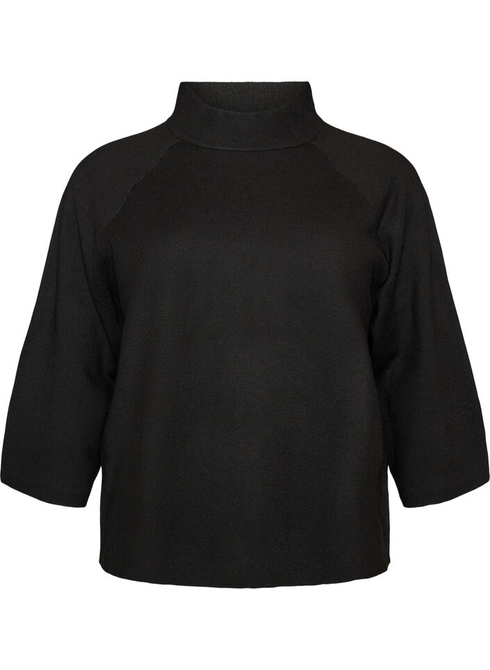 Stickad blus i viskosblandning med polokrage, Svart, Packshot image number 0