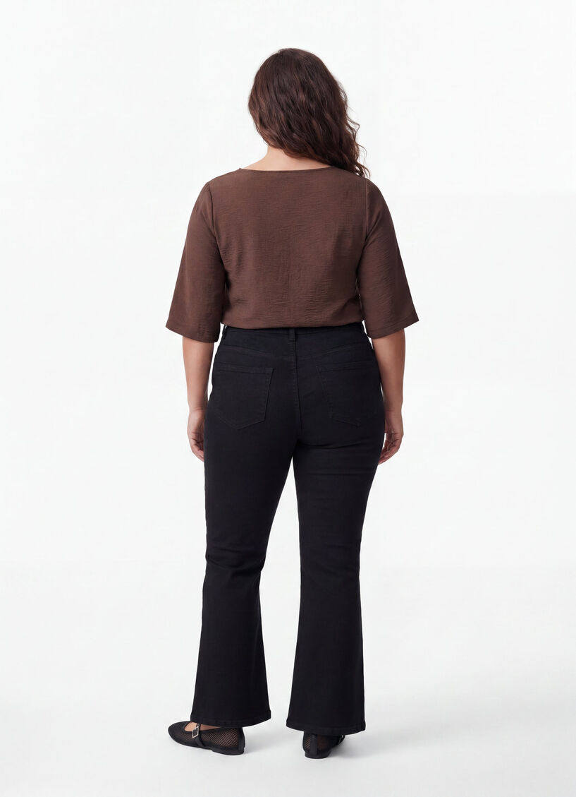 Skjortblus med v-ringning och 3/4-&auml;rm, Brun, Model image number 2