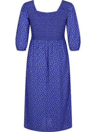 Prickig viskosklänning med smock, R.Blue w. Black Dot, Packshot image number 1