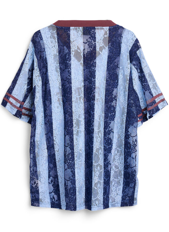 Randig spetsblus med statementmönster, Blå, Packshot image number 1