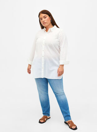 Långskjorta i linne och bomull, Bright White, Model image number 2