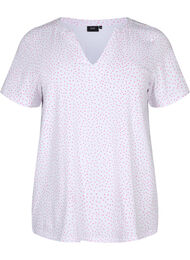 Bomulls t-shirt med prickar och v-ringning, B.White/S. Pink Dot