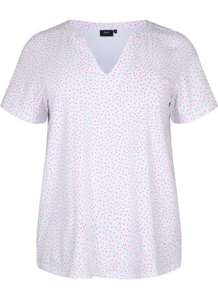 Bomulls t-shirt med prickar och v-ringning, B.White/S. Pink Dot, Packshot image number 0