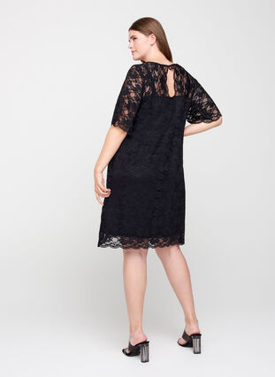 Kortärmad spetsklänning, Black, Model image number 1