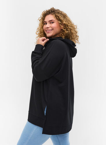 Sweatshirt med huva och kontrastfärgad dragsko, Black, Model image number 1