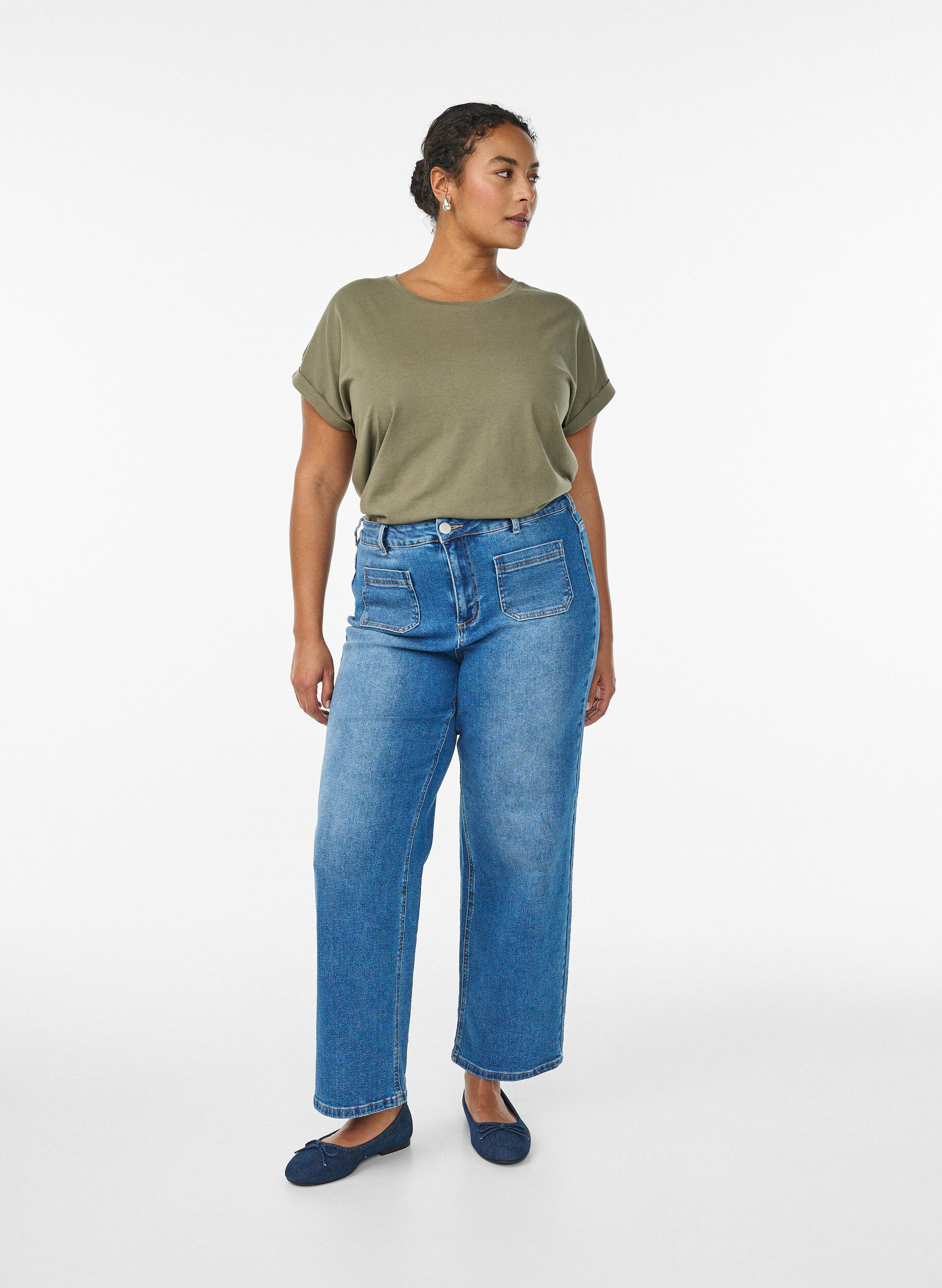 ZizziKort&auml;rmad t-shirt i bomullsmix, Gr&ouml;n, Model image number 1