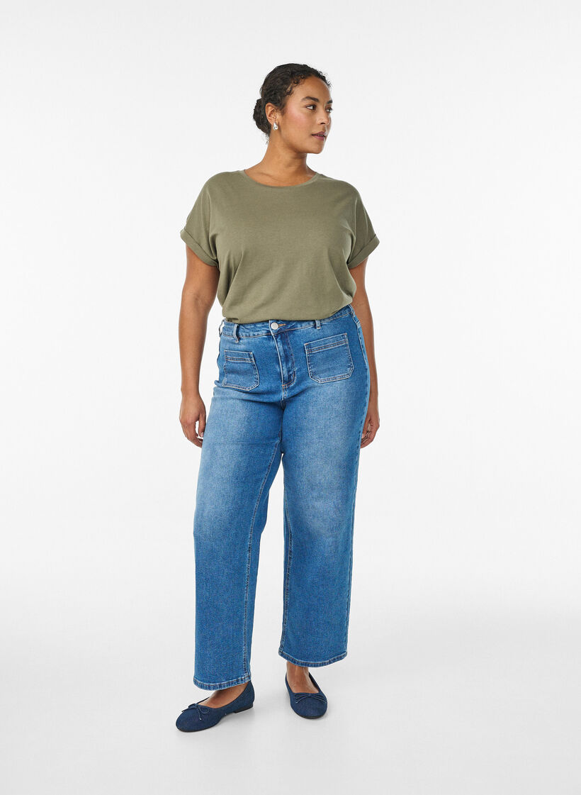 Kort&auml;rmad t-shirt i bomullsmix, Gr&ouml;n, Model image number 1