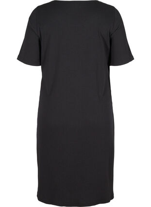 Ribbad klänning med korta ärmar, Black, Packshot image number 1