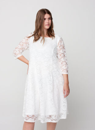 Spetsklänning med 3/4-ärmar, White, Model image number 2