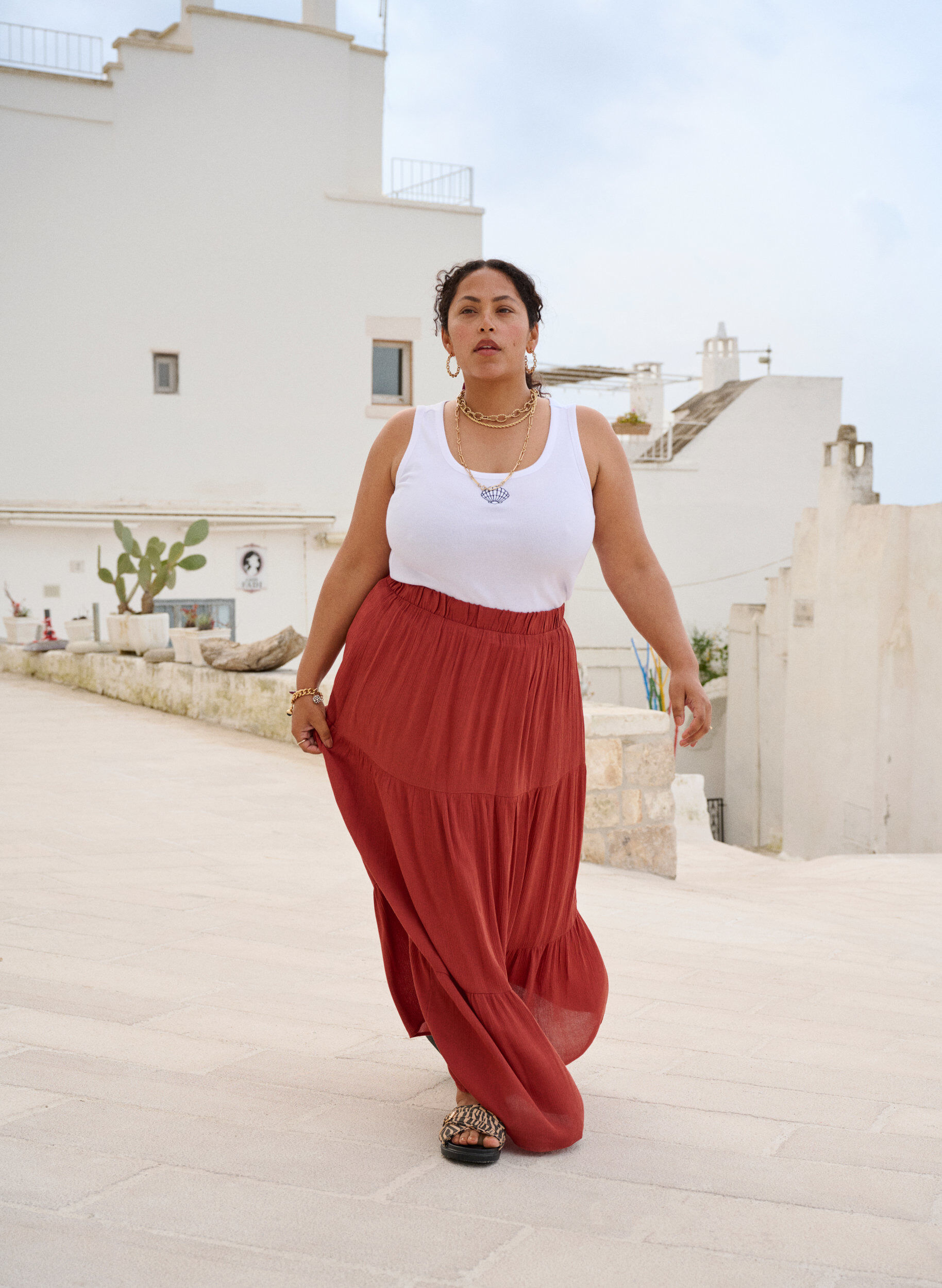 Zizzi L&aring;ng kjol med res&aring;r i midjan, R&ouml;d, Image image number 0