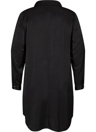 Långärmad klänning med krage och dragkedja, Black, Packshot image number 1