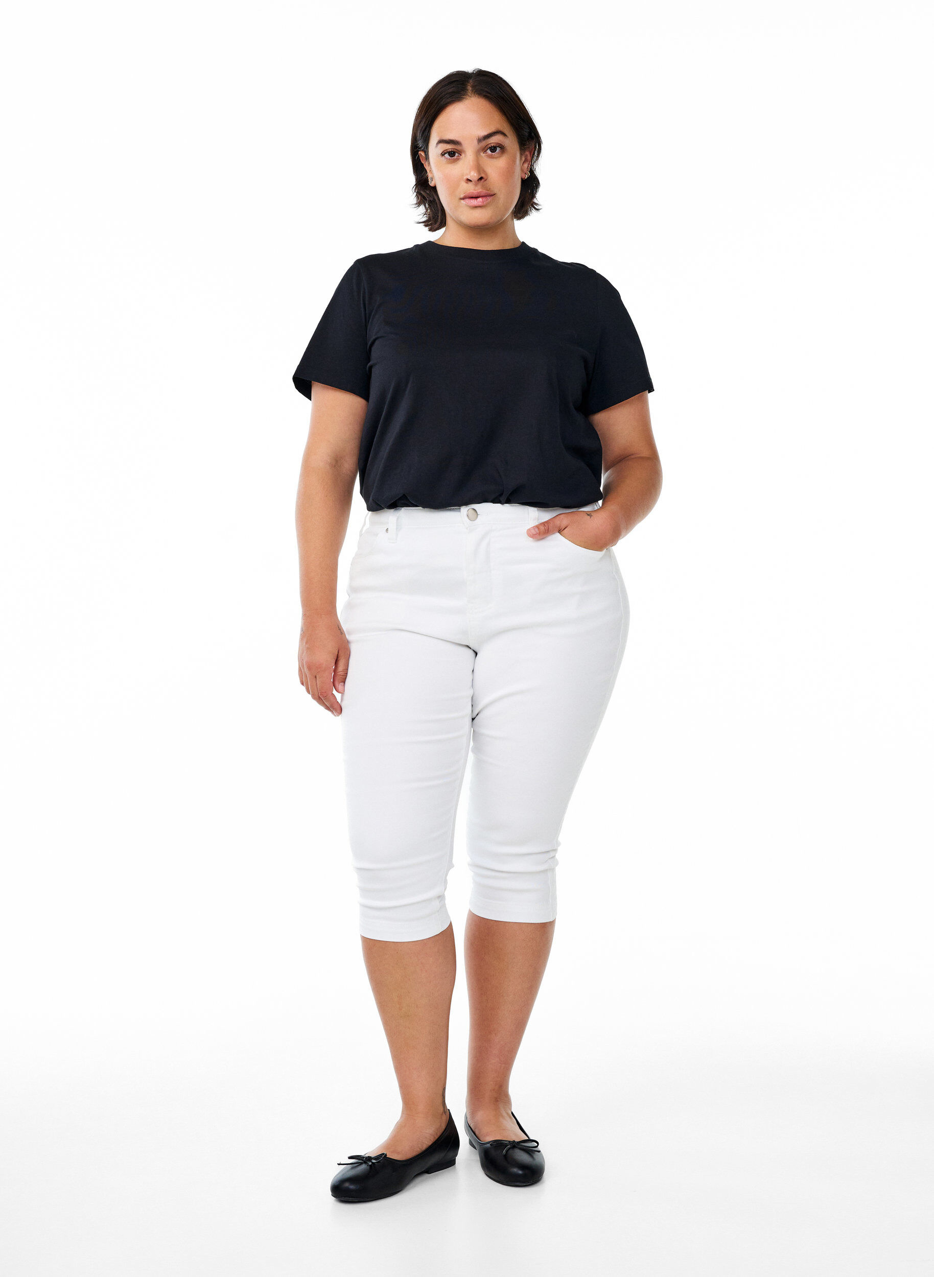Amy caprijeans med h&ouml;g midja och super slim fit, Vit, Model