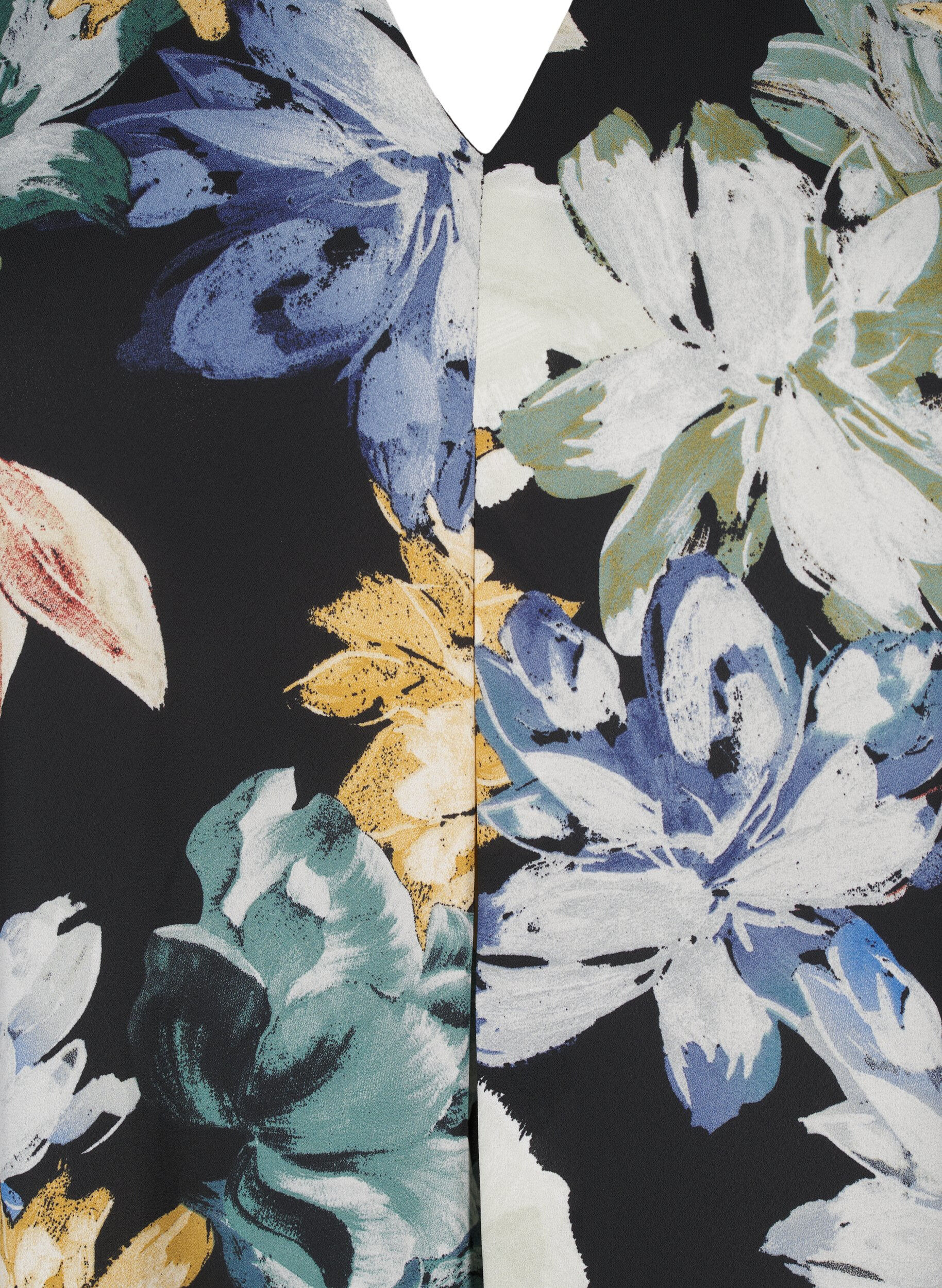 Zizzi L&aring;ng&auml;rmad kl&auml;nning med blomsterm&ouml;nster, Yellow Flower AOP, Packshot image number 2