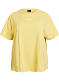 T-shirt i ekologisk bomull med ett litet motiv framtill, Gul