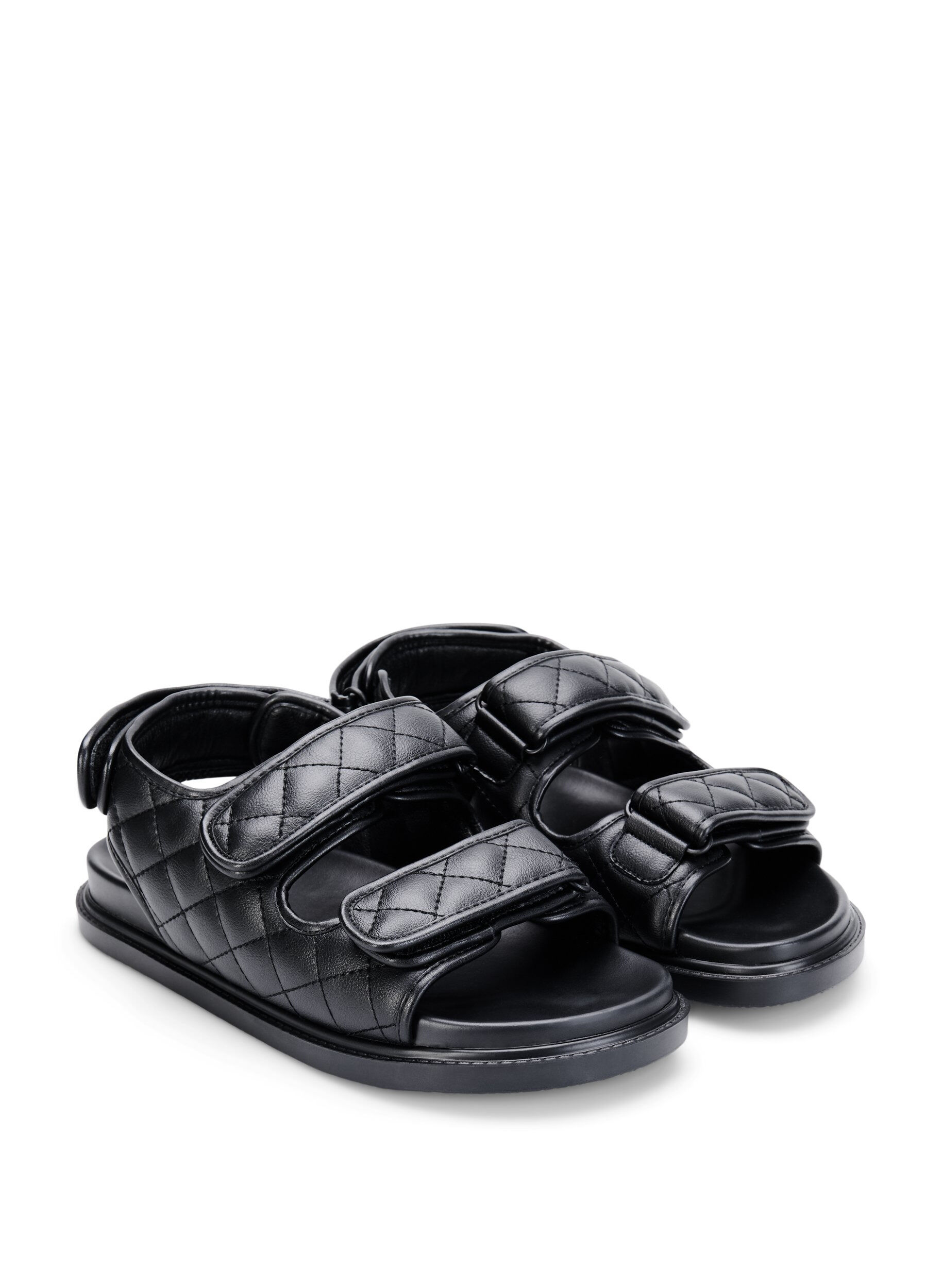 Zizzi Sandal i l&auml;der med bred passform, Svart, Packshot image number 1
