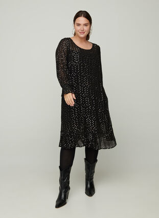 Långärmad klänning i viskos, Black, Model image number 2