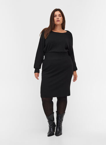 Kroppsnära stickad kjol, Black, Model image number 0