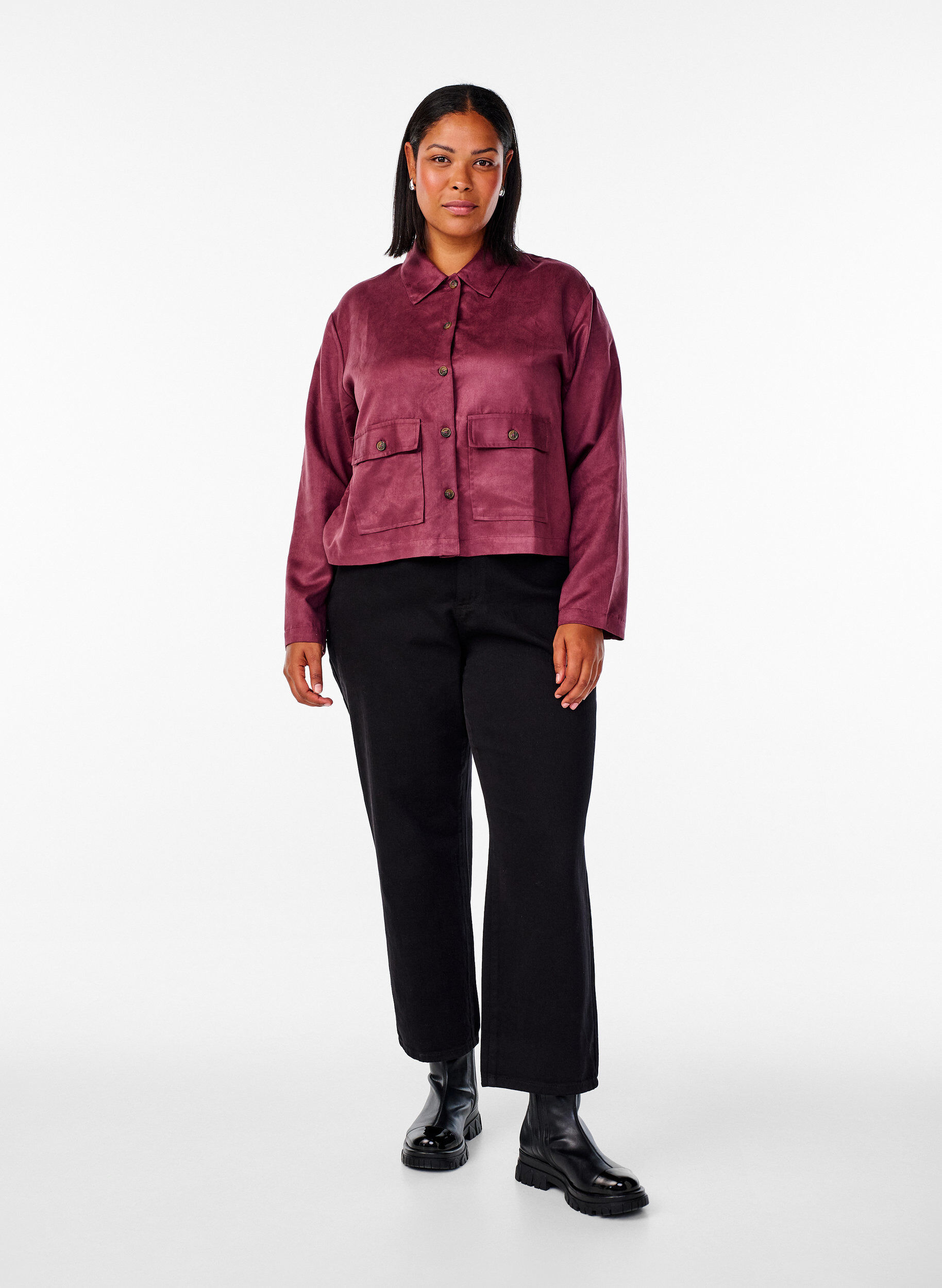 Zizzi Kort jacka i mockaimitation med fickor, R&ouml;d, Model image number 1