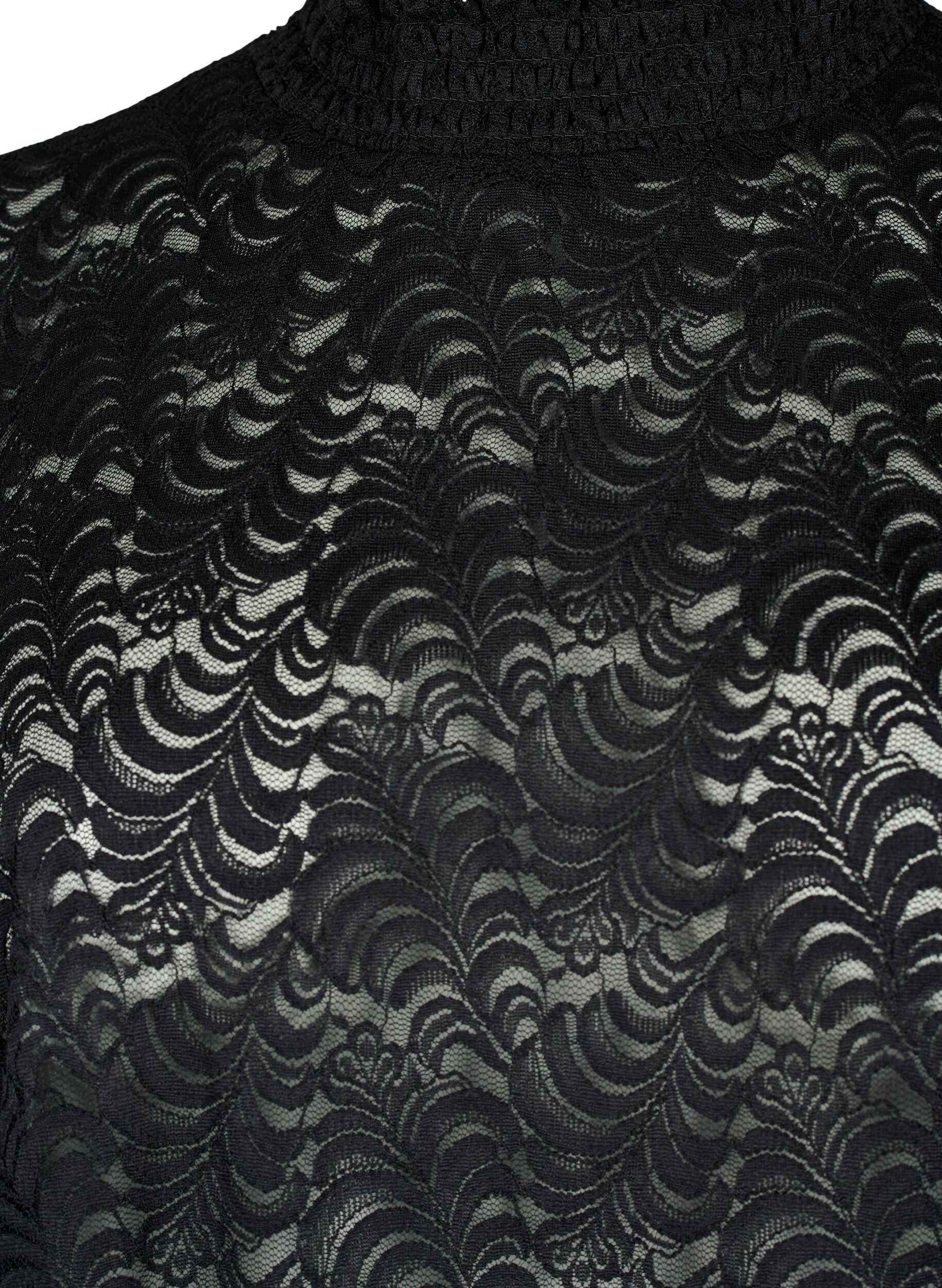 Zizzi L&aring;ng&auml;rmad spetsblus med smock, Black, Packshot image number 2