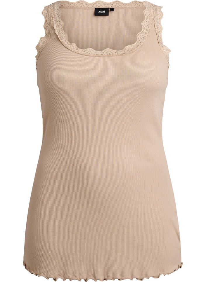 Topp med spetskant, Beige, Packshot image number 0