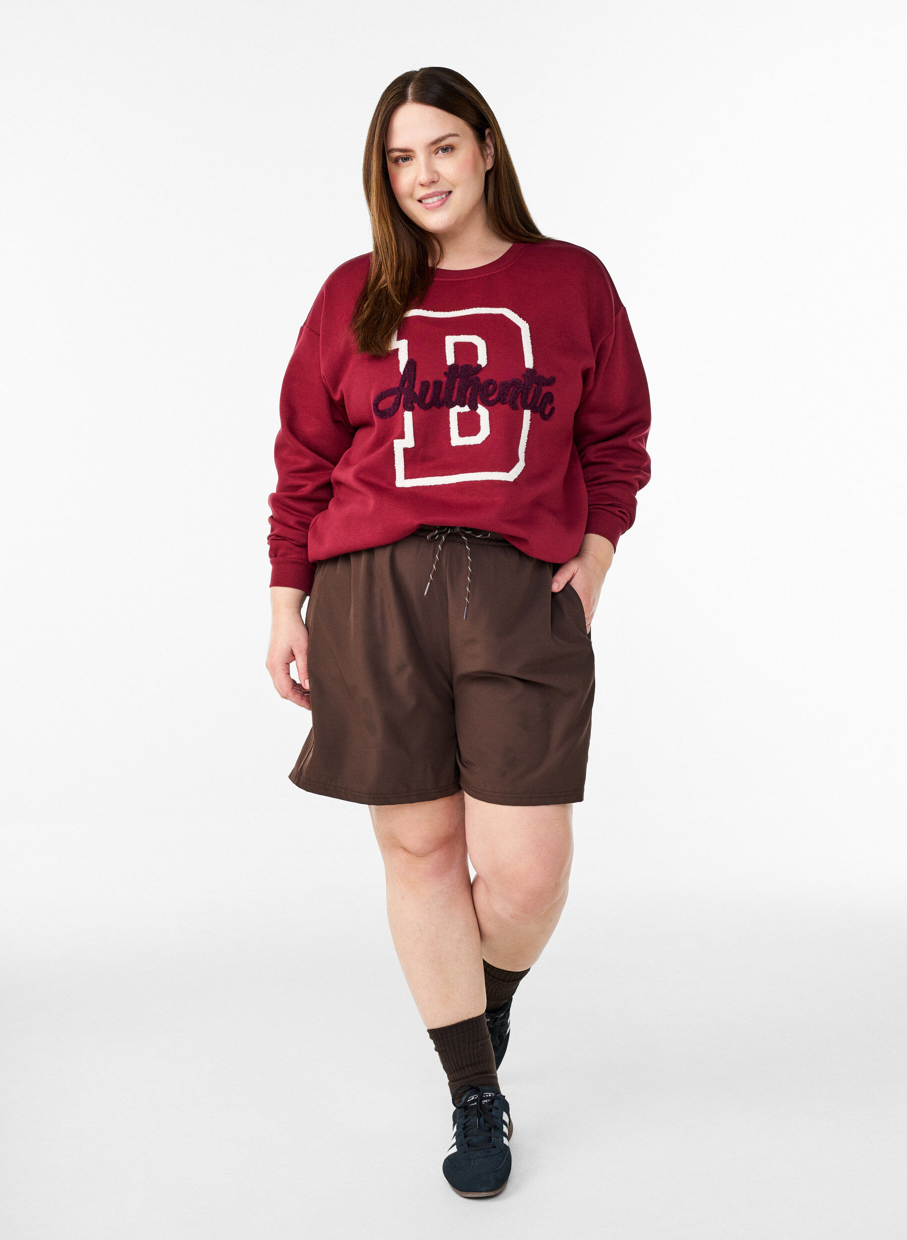 ZizziSweatshirt med frott&eacute;text, M&ouml;rk Bordeaux, Model image number 1
