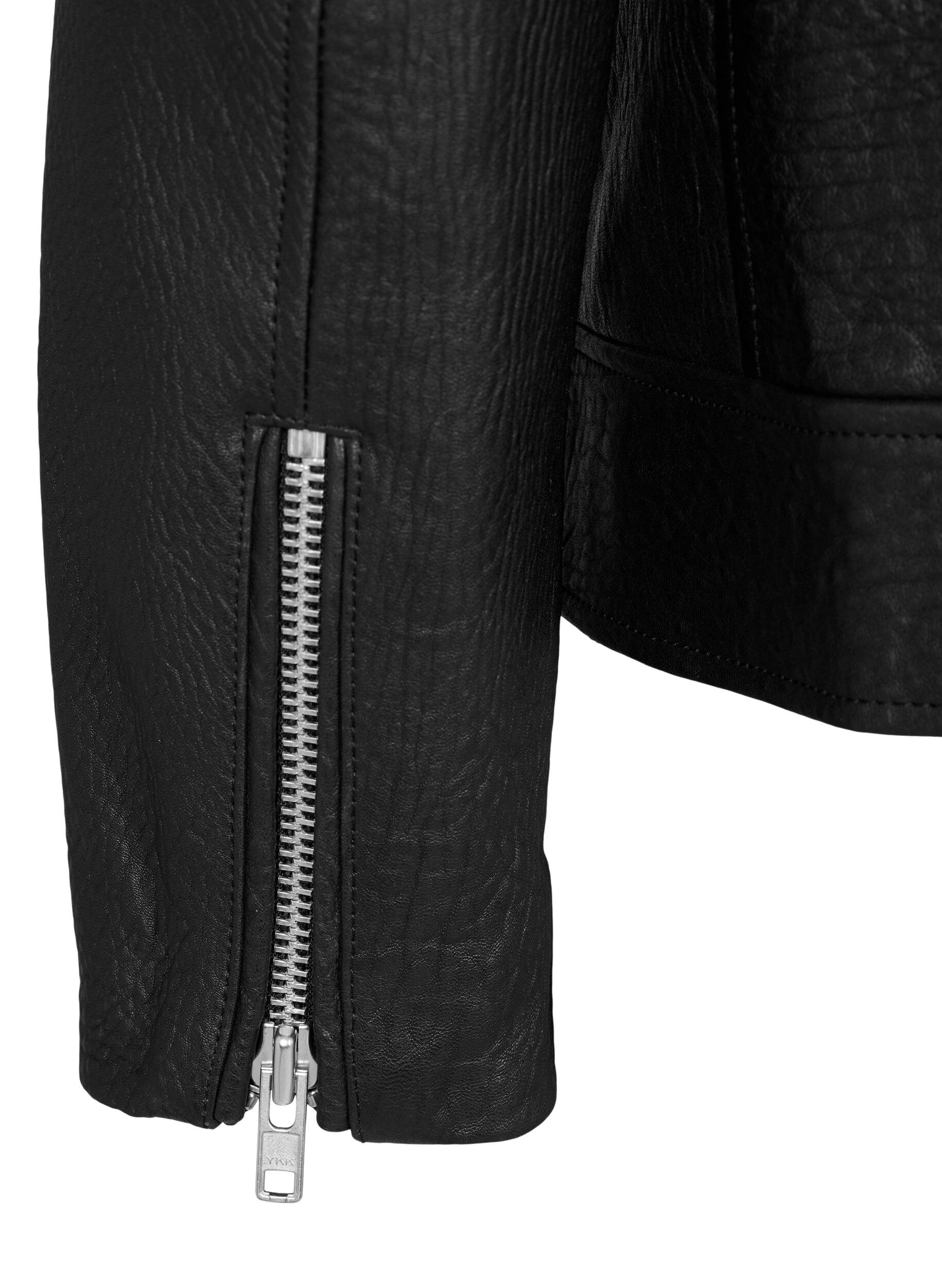 Zizzi Bikerjacka i l&auml;der med fickor, Black, Packshot image number 3