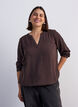Blus i ballongsilhuett med v-ringning, Brun, Model image number 0