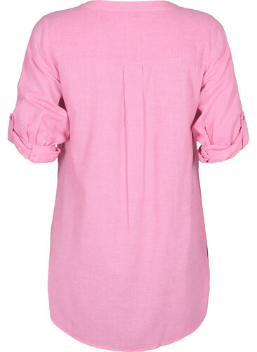 Lång skjorta med 3/4-ärmar och v-ringning, Rosebloom, Packshot image number 1