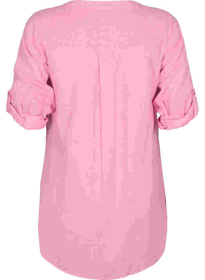 Lång skjorta med 3/4-ärmar och v-ringning, Rosebloom, Packshot image number 1