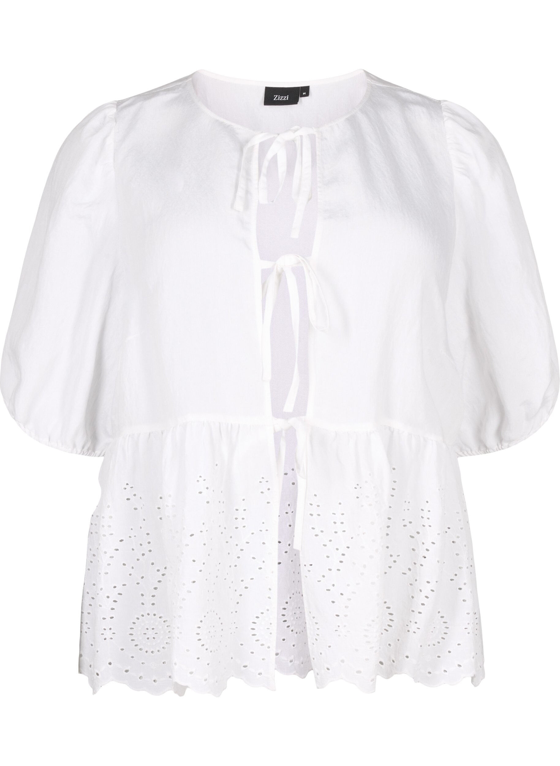 Zizzi Viskosblus med broderi anglaise, Bright White, Packshot image number 0