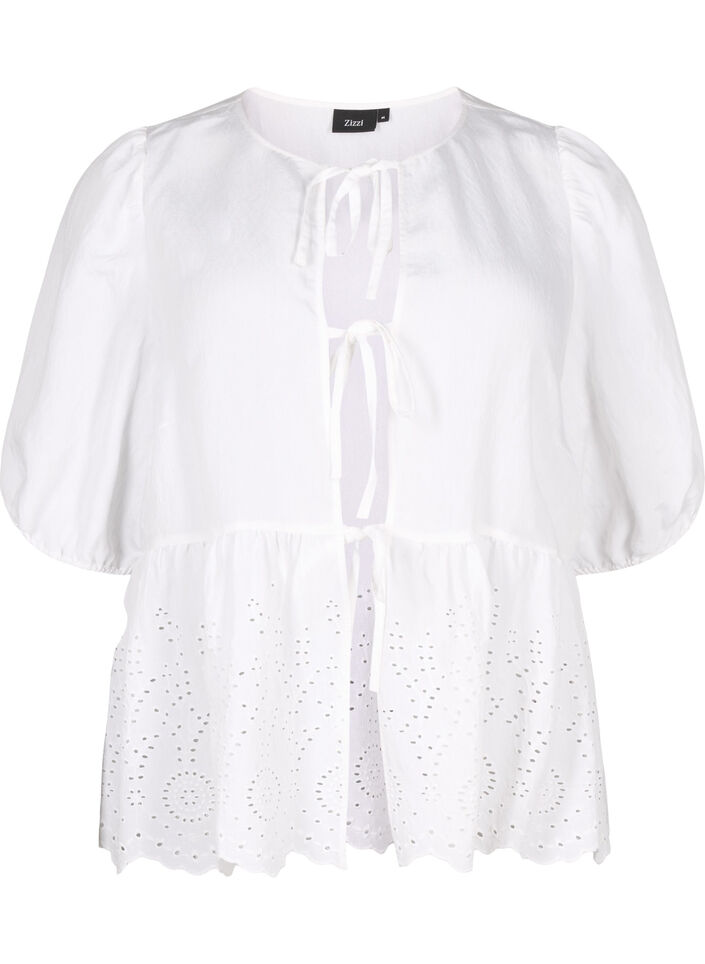 Viskosblus med broderi anglaise, Bright White, Packshot image number 0