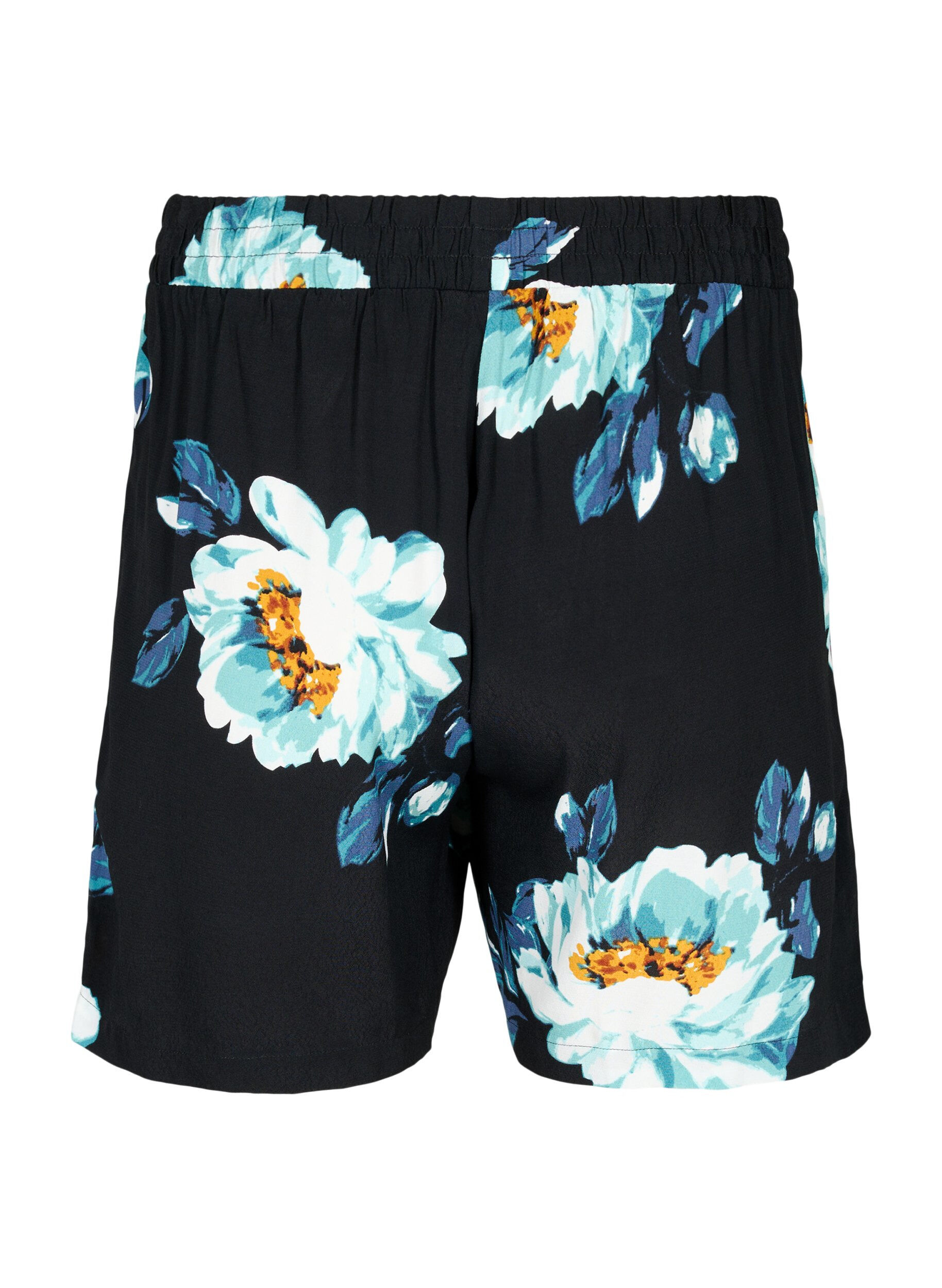 Zizzi L&ouml;st sittande shorts i viskos, Black Big Flower, Packshot image number 1