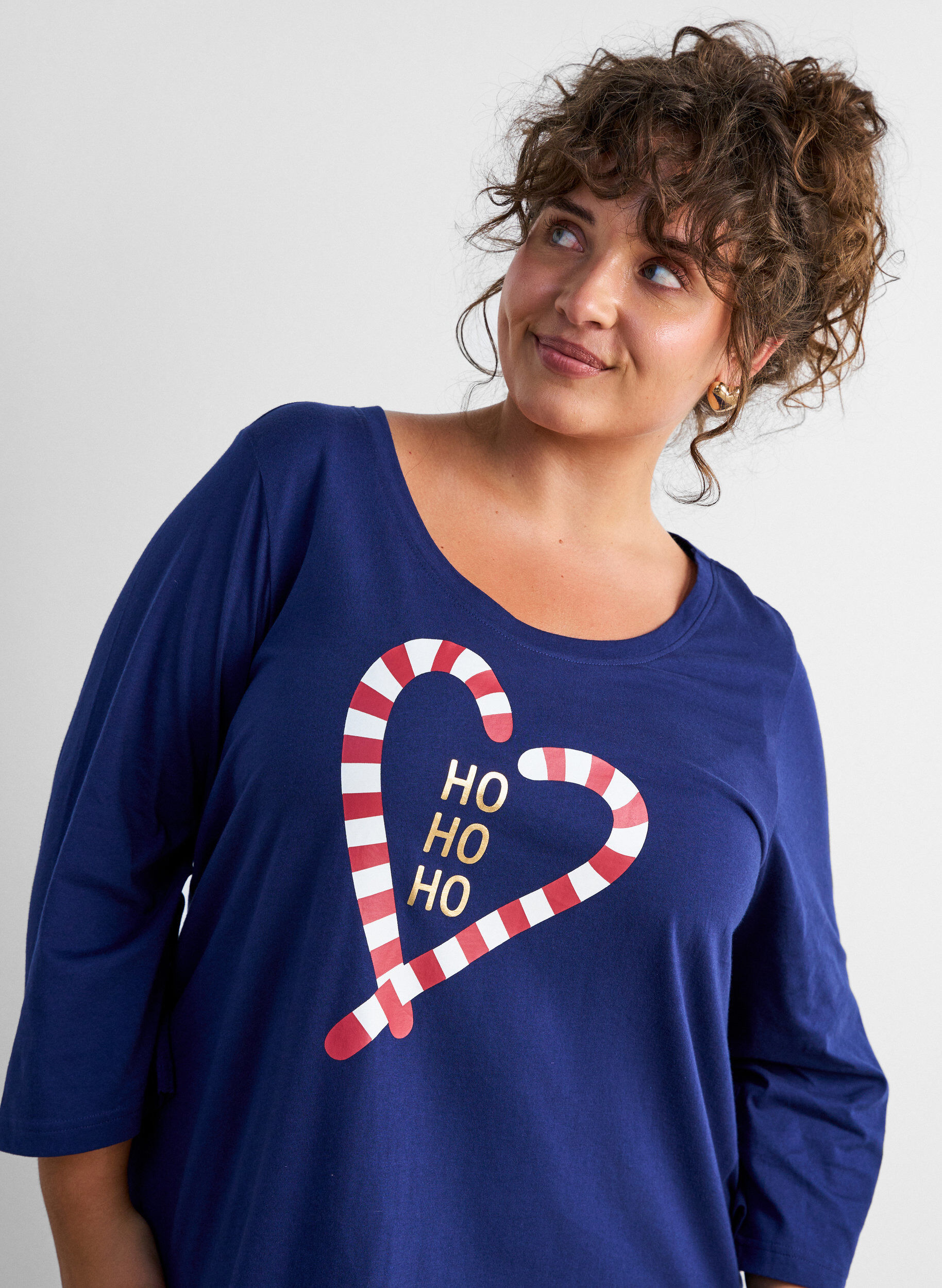 ZizziNattlinne i ekologisk bomull med julmotiv, Bl&aring;, Model image number 4