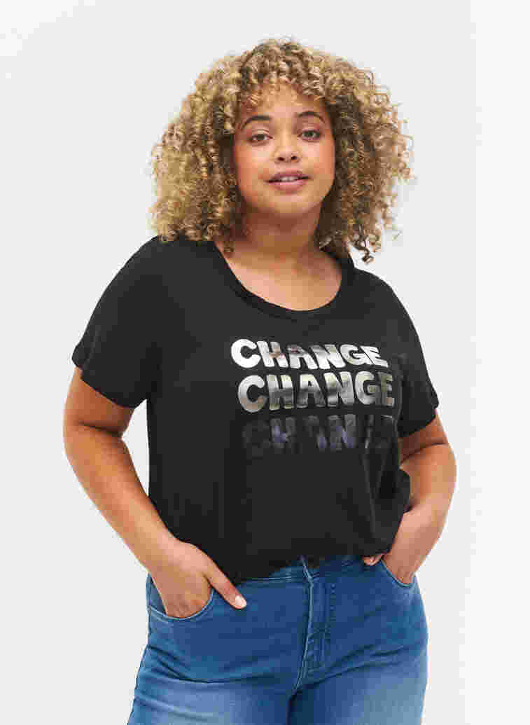 T-shirt i bomull med korta ärmar, Black Change, Model image number 0