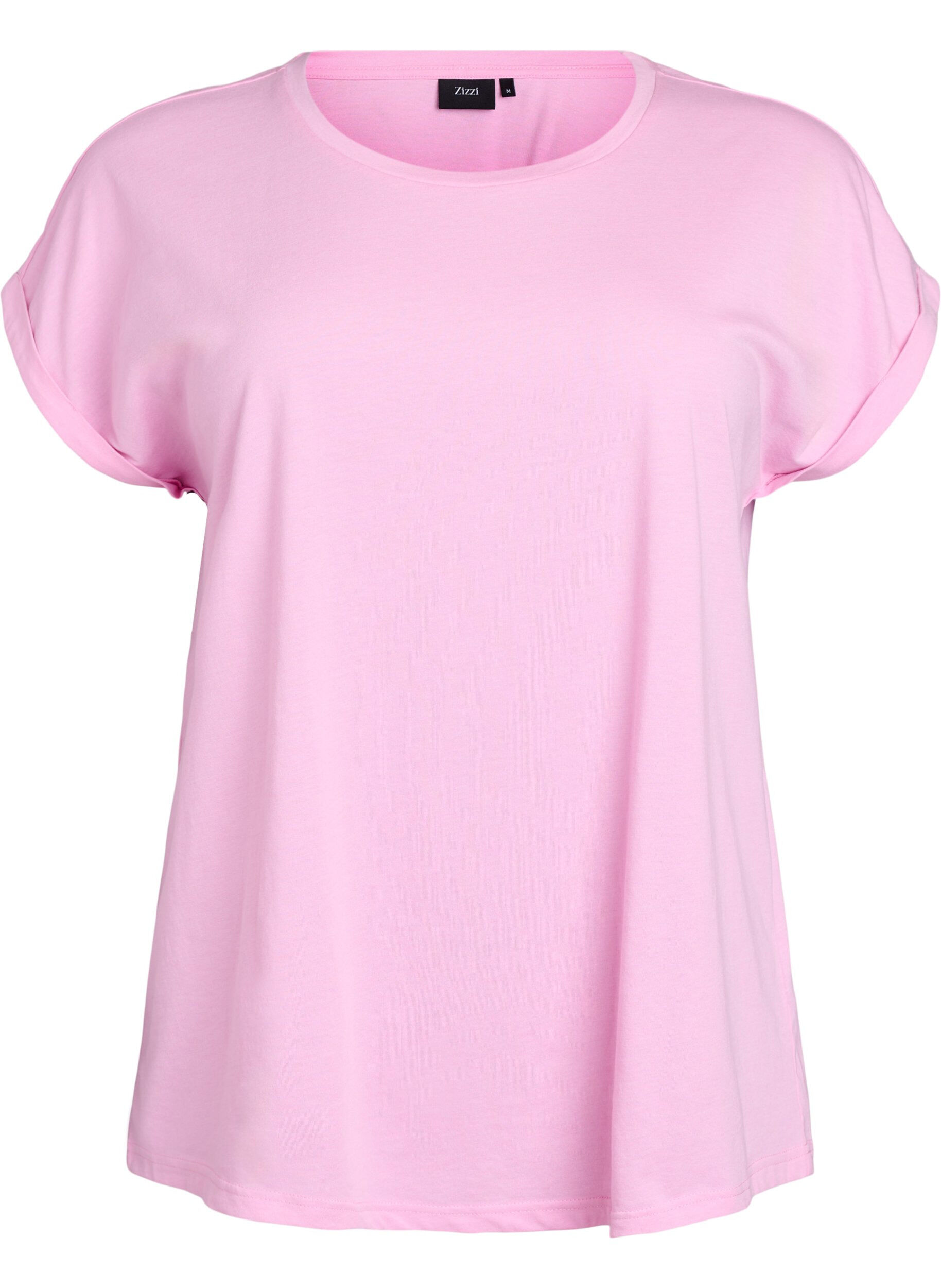 ZizziKort&auml;rmad t-shirt i bomullsmix, Rosa, Packshot image number 0