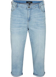 Croppade jeans med uppvikta ben och hög midja, Light blue denim