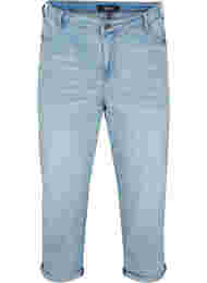 Croppade jeans med uppvikta ben och hög midja, Light blue denim