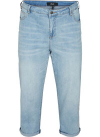 Croppade jeans med uppvikta ben och hög midja