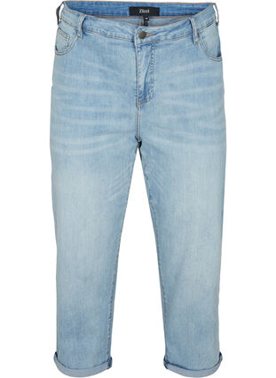 Croppade jeans med uppvikta ben och hög midja, Light blue denim, Packshot image number 0