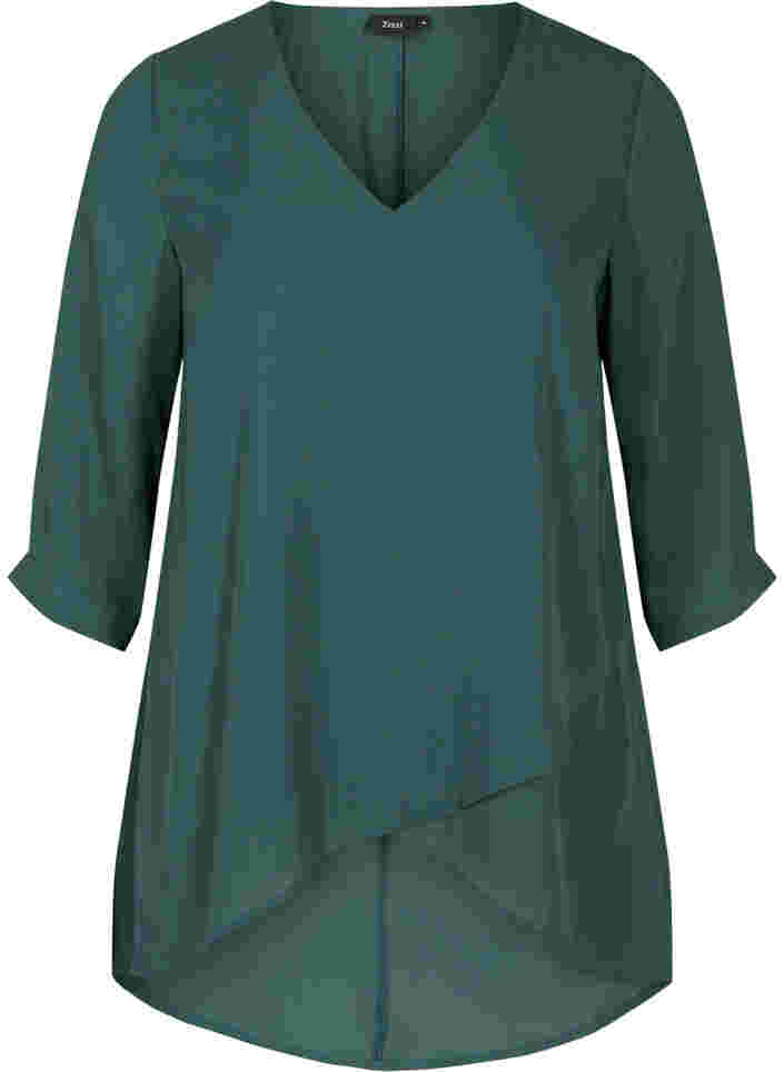 V-ringad blus med 3/4-ärmar, Trekking Green, Packshot image number 0