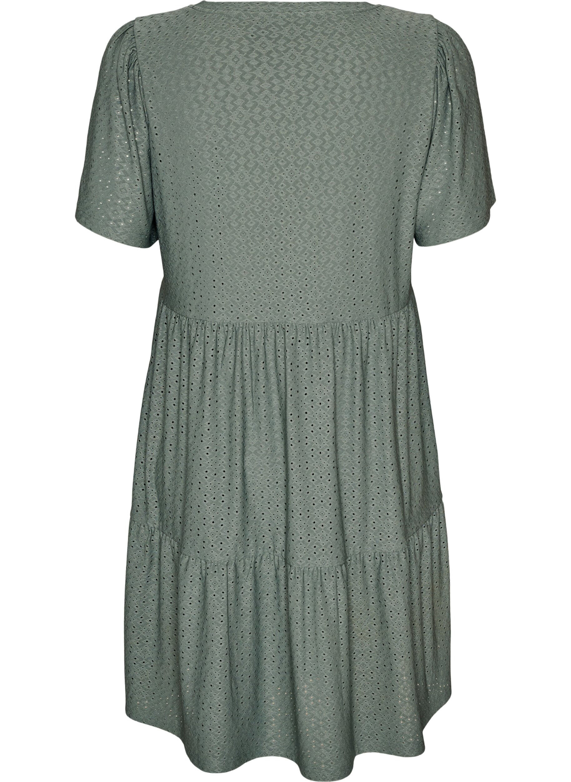 ZizziKort kl&auml;nning med spetsm&ouml;nster och lagerkjol, Gr&ouml;n, Packshot image number 1