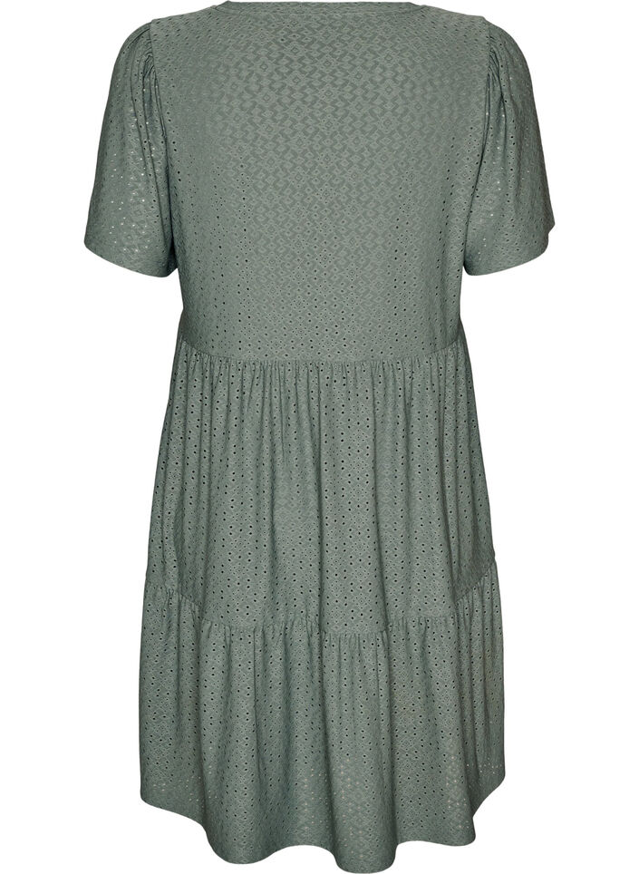 Kort kl&auml;nning med spetsm&ouml;nster och lagerkjol, Gr&ouml;n, Packshot image number 1