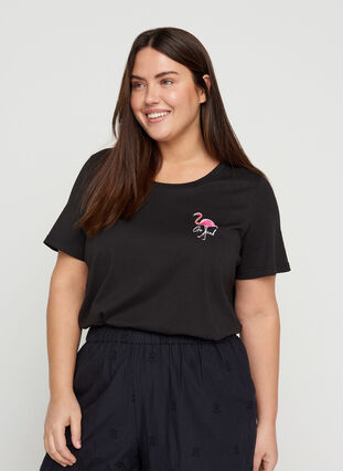 T-shirt med tryck, Black Flamingo, Model image number 0