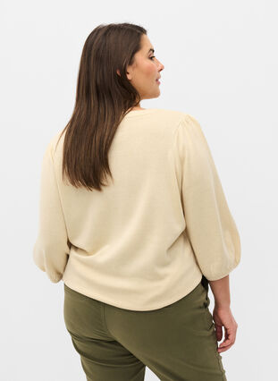 Stickat tröja med 3/4-ärmar, Birch, Model image number 1
