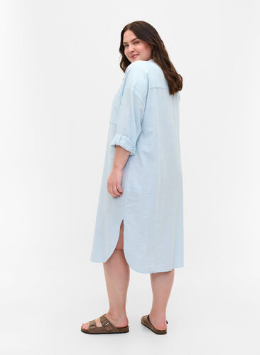 Randig skjortklänning i bomull, Blue Stripe, Model image number 1