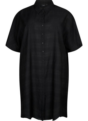 Lång skjorta i viskos med struktur, Black, Packshot image number 0