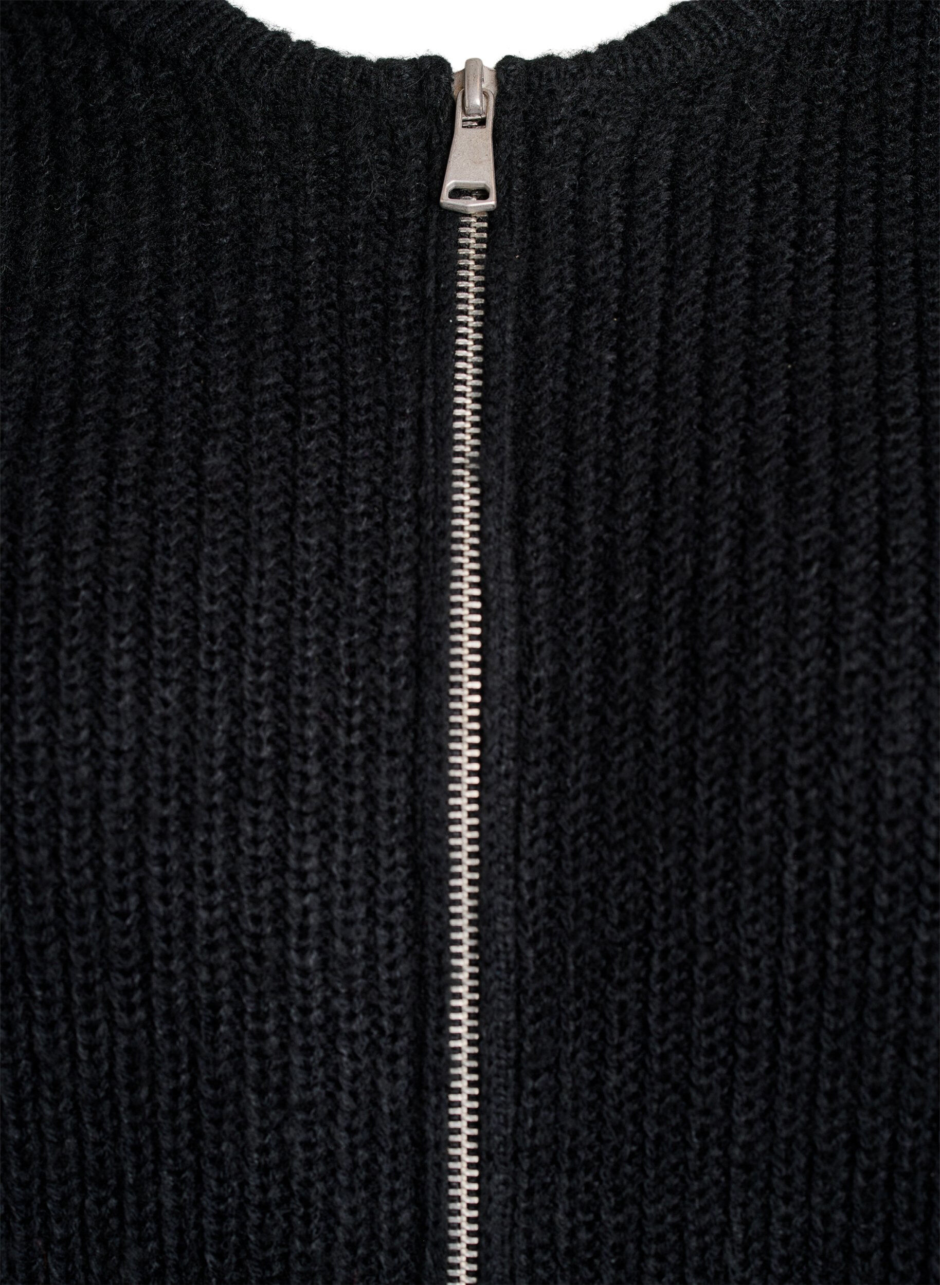 ZizziStickad kofta med dragkedja, Svart, Packshot image number 2